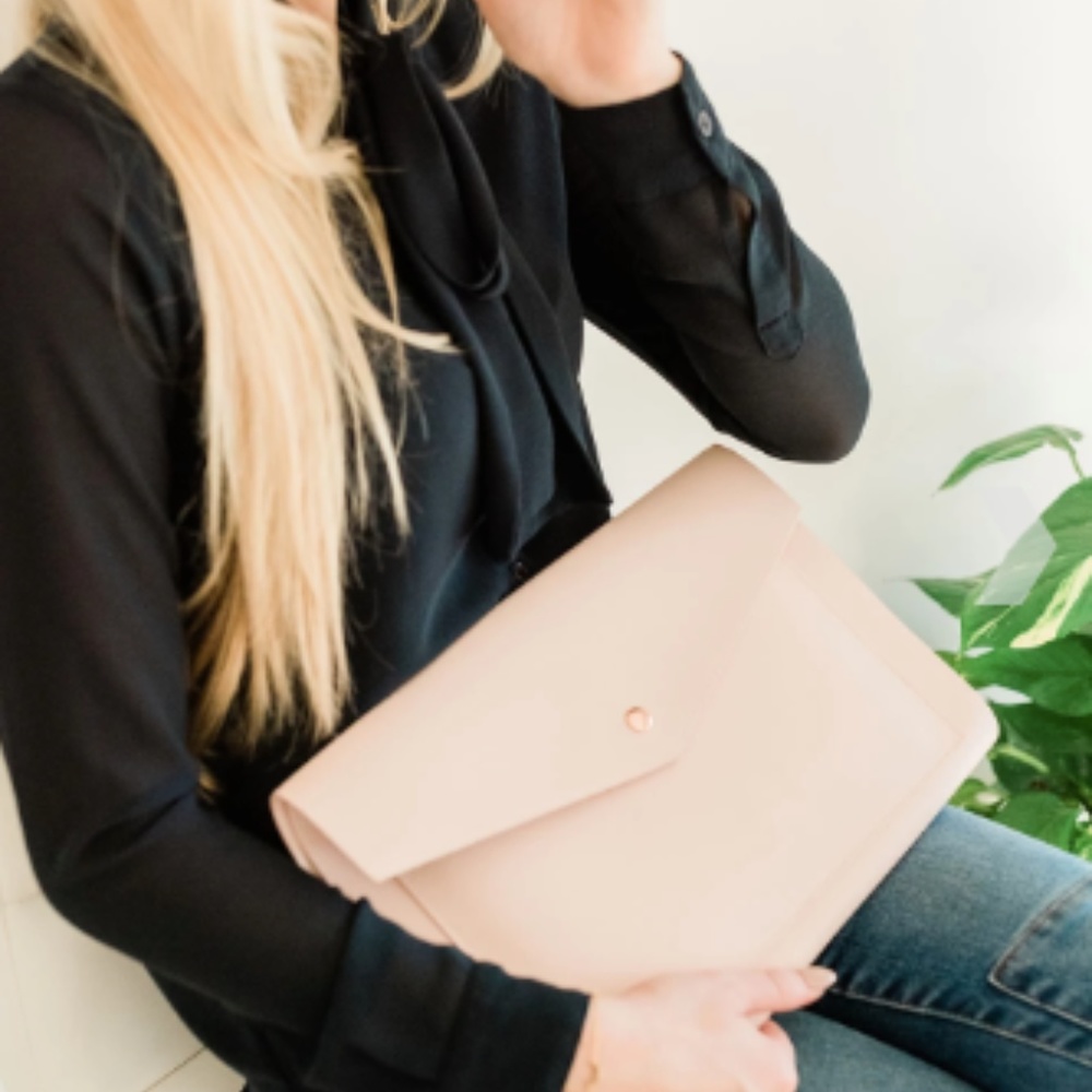 Megan Glass Ladder Portfolio Clutch Blush Pink New